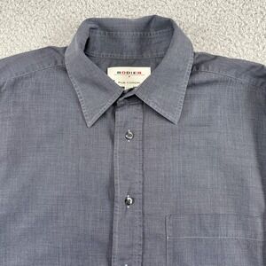 Rodier Button Down Shirt Mens M Gray Pur Coton Long Sleeve Micro Grid Classic